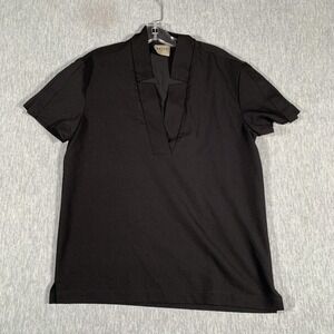 ORTTU Shirt Mens Small Black Deep V Split Neck Popover Stretch Casual Top